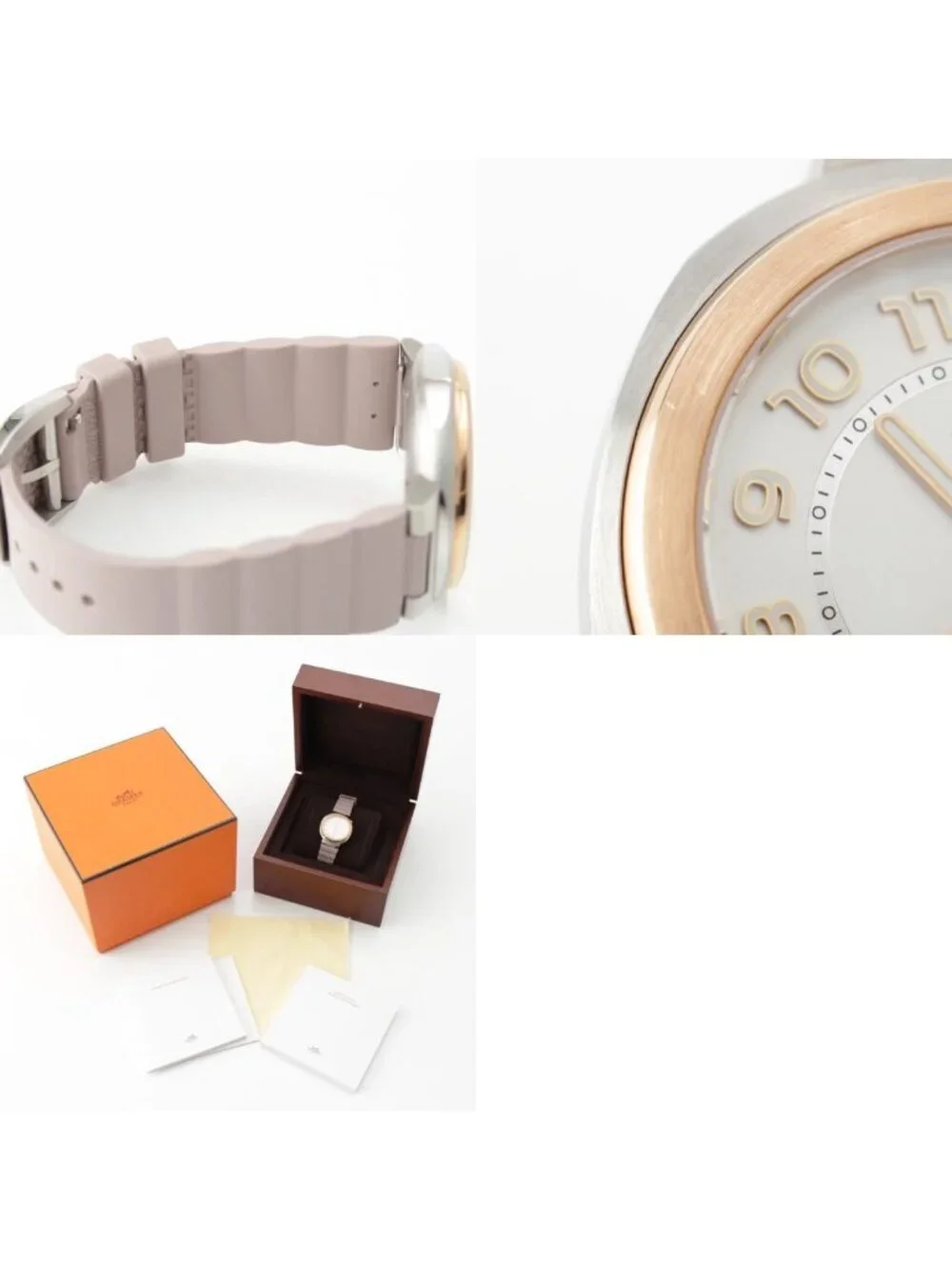 Hermes Cut GM Watch Automatic Winding Silver Dial Pink Gold 36